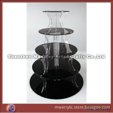 Black Round Finely Designed Acrylic 5 Tiers Tower Wedding Cup Cake Display Stand Rack